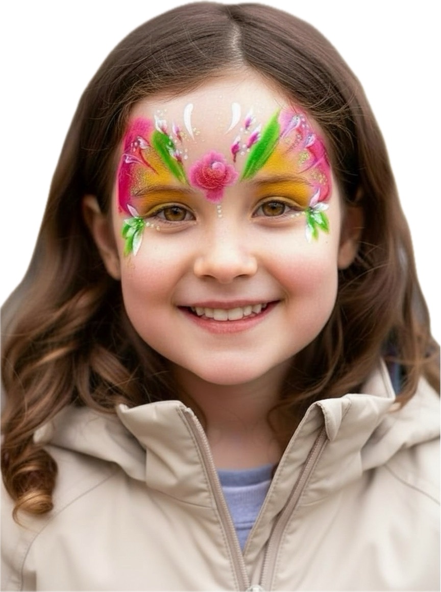 Kind mit Schmetterling- und Blumen-Kinderschminken